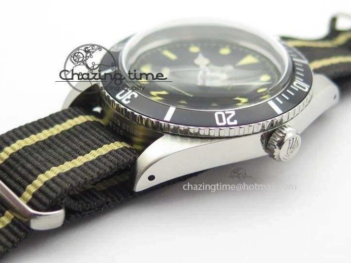 Strap SS Vintage On Dial Black A2836 Date Nylon No 1680 Submariner 0403